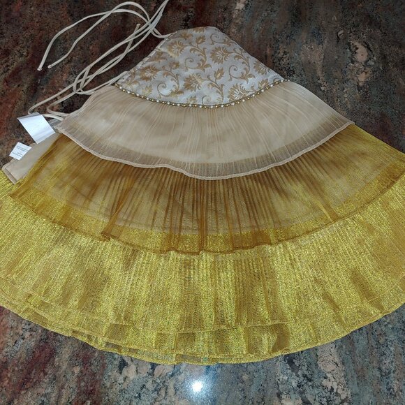Pier 1 Imports Ruffled Gold Beaded Frilly Christmas Tree Skirt 48" - Picture 1 of 12